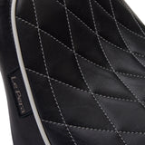 LePera Bare Bones Solo Seat Diamond Stitch With White Stitching Piping Black - LYX-007DMWTP For Harley Softail 2018-2023