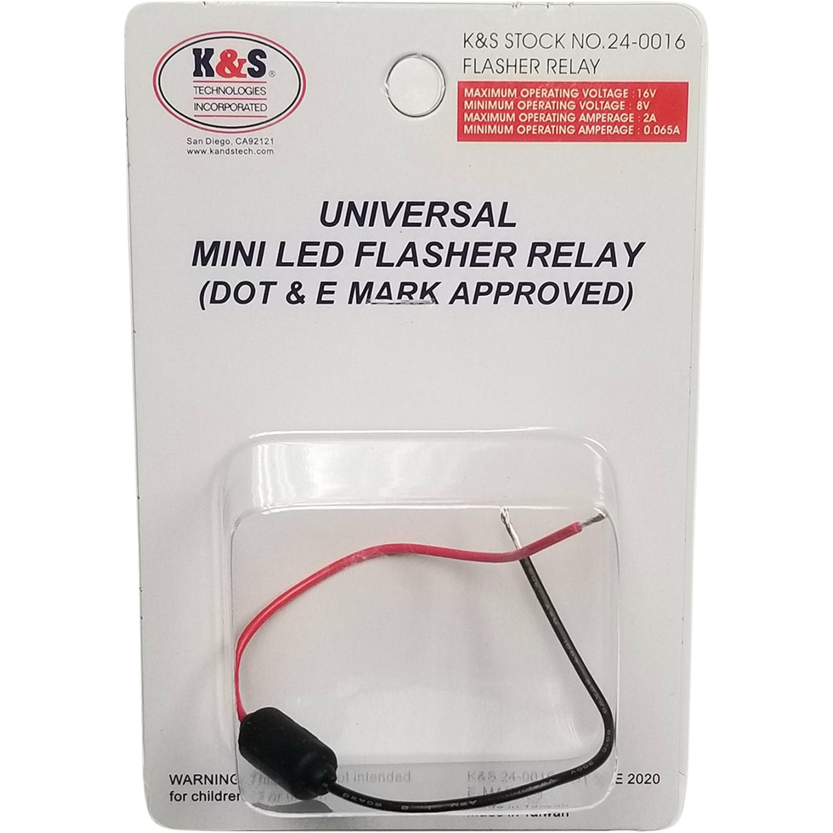 K&S TECHNOLOGIES 2050-0416 24-0016 Universal Mini LED Flasher Relay Mini Flasher Relay - Universal