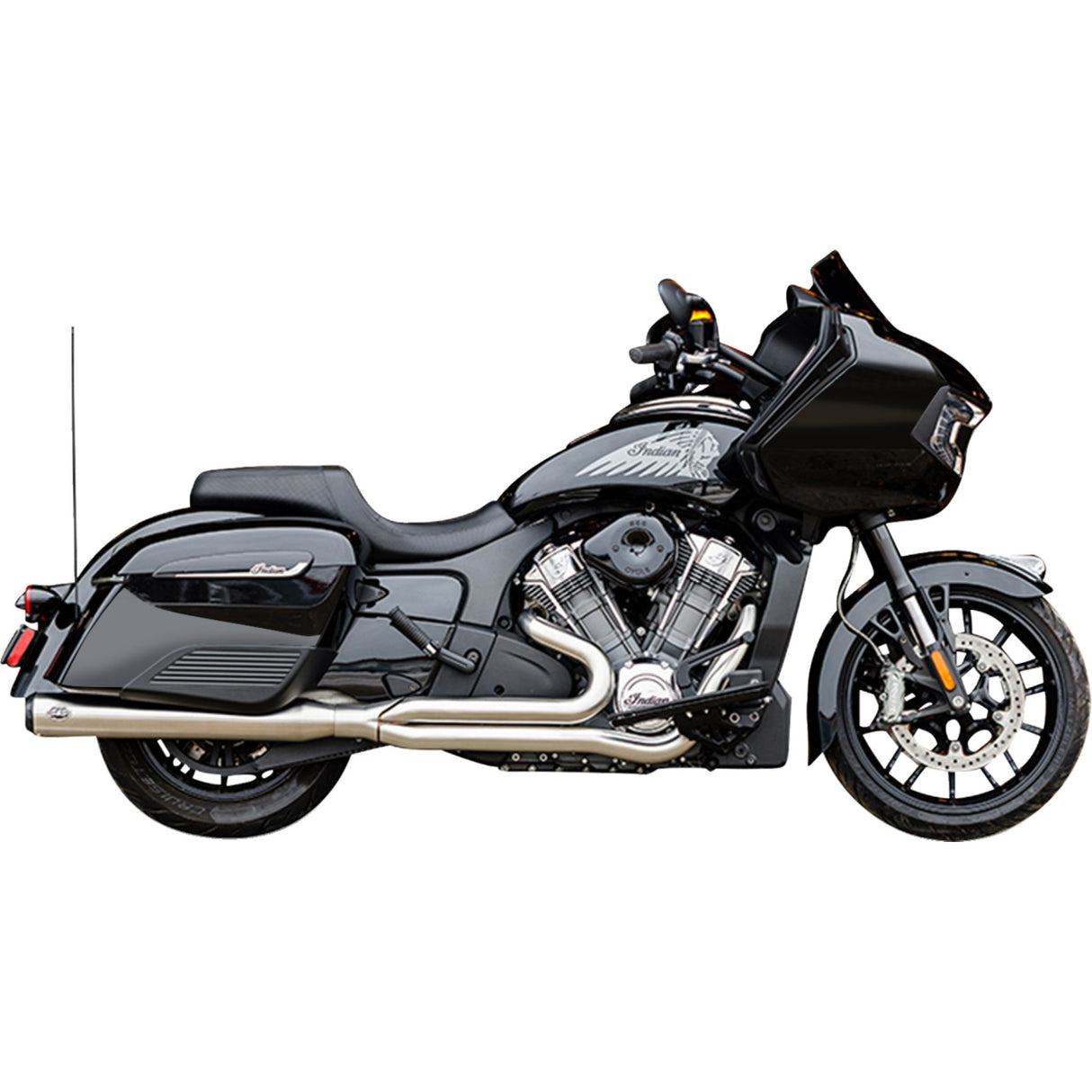 S&S Cycle 2-Into-1 Qualifier Exhaust System Brushed Stainless Steel 49 State Indian With PowerPlus - 550-1132 For Indian 2020-2025