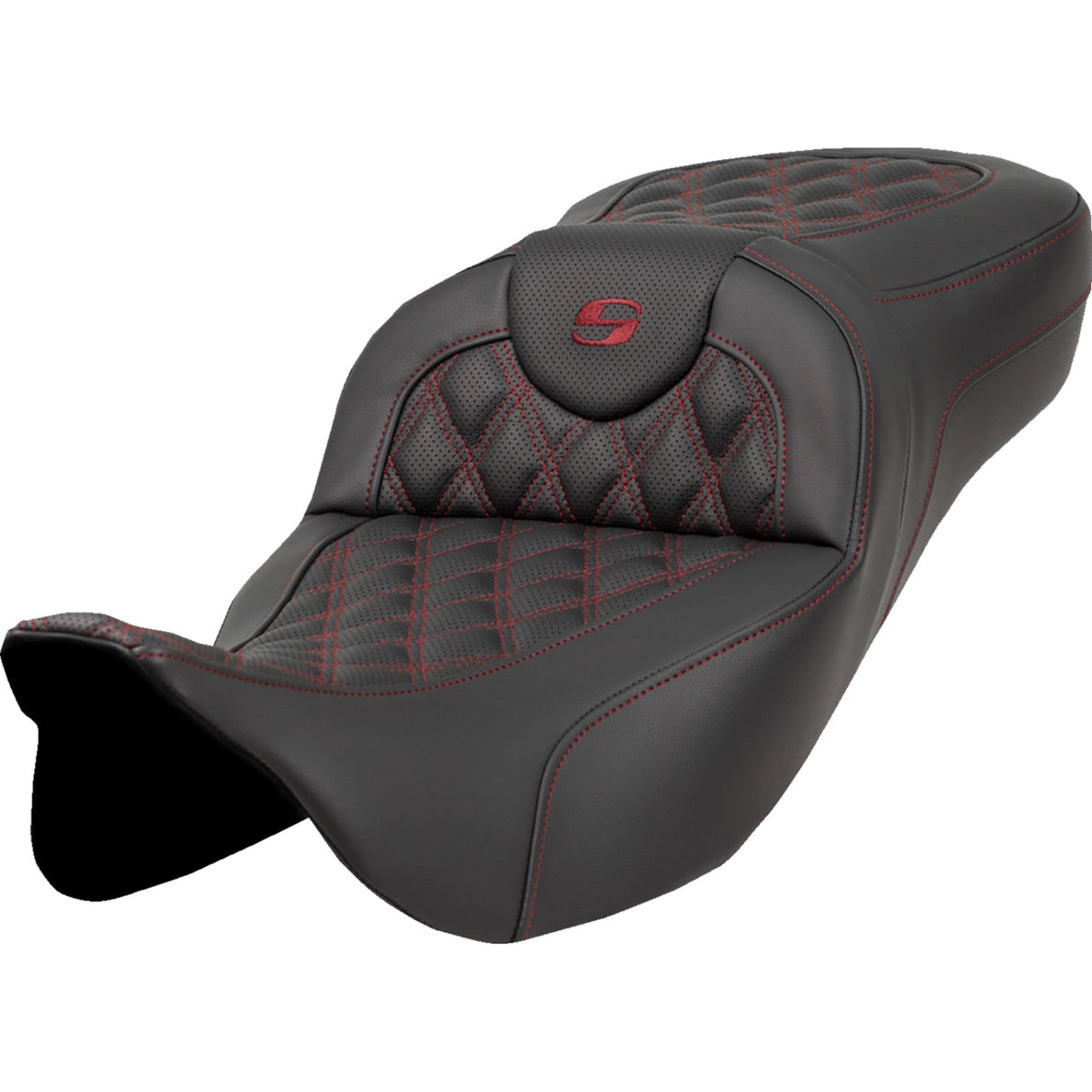 SADDLEMEN 0801-1593 A808-07B-184BUR Extended Reach Roadsofa™ Seat-Lattice Stitch - Burgundy Stitch - without Backrest - FL '08-'23