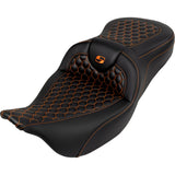 Saddlemen Honeycomb Roadsofa™ Seat Honeycomb Orange Stitch Without Backrest - 808-07B-18903 For Harley Touring 2008-2025