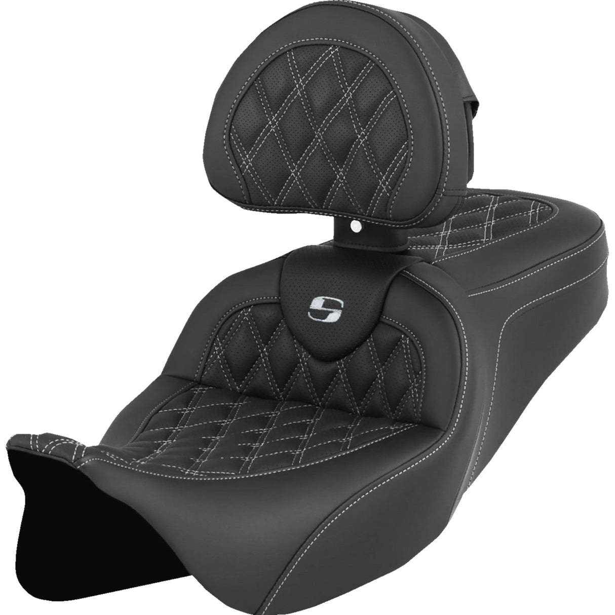 Saddlemen Roadsofa™ Lattice Stitch Seat With Backrest White Stitch - 808-07B-182B6 For Harley Touring 2008-2025