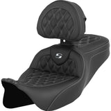 Saddlemen Roadsofa™ Lattice Stitch Seat With Backrest White Stitch - 808-07B-182B6 For Harley Touring 2008-2025