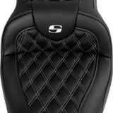 Saddlemen Roadsofa™ Lattice Stitch Seat With Backrest Silver Stitch - 808-07B-182B5 For Harley Touring 2008-2025