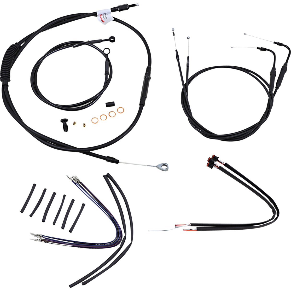 Burly Brand Complete Black Vinyl Handlebar Cable Line Kit For Ape Hangers 14" ABS - B30-1124 For Harley Softail 2011-2015