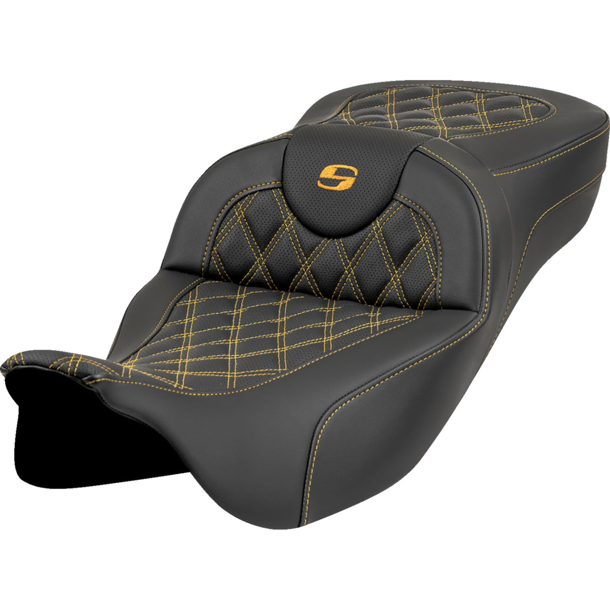 Saddlemen Roadsofa™ Extended Reach Seat Lattice Stitch Gold Stitch Without Backrest - 808-07B-18407 For Harley Touring 2008-2025