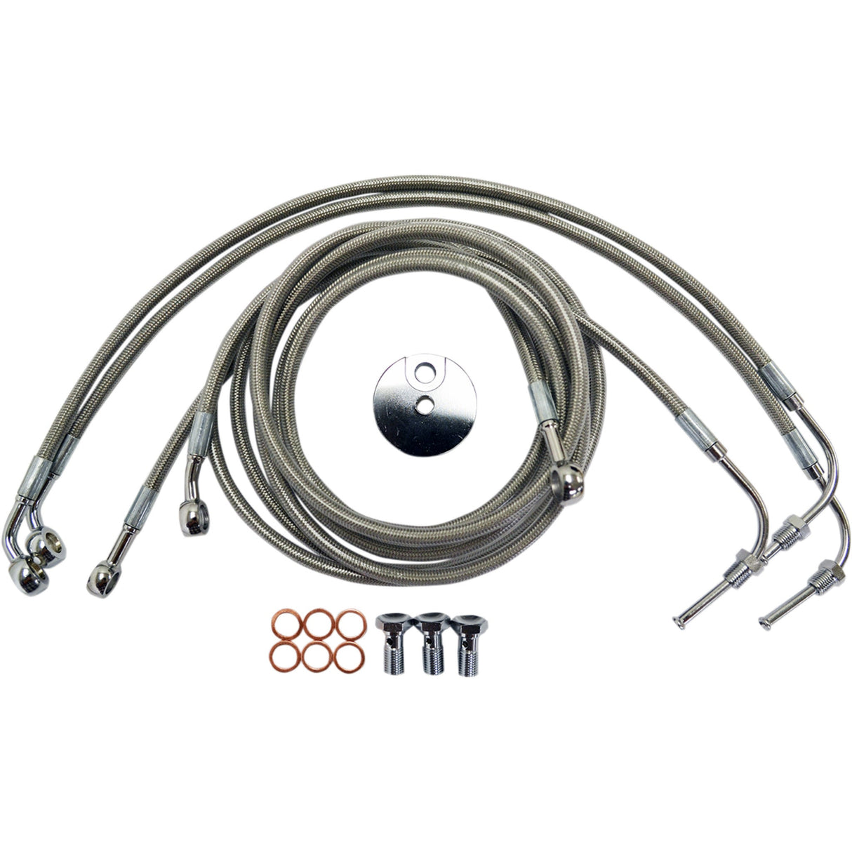 LA CHOPPERS 1741-3931 LA-8050B16 Stainless Steel Brake Line Kit Brake Lines - 15" - 17" Ape Hanger Handlebars - Stainless Steel