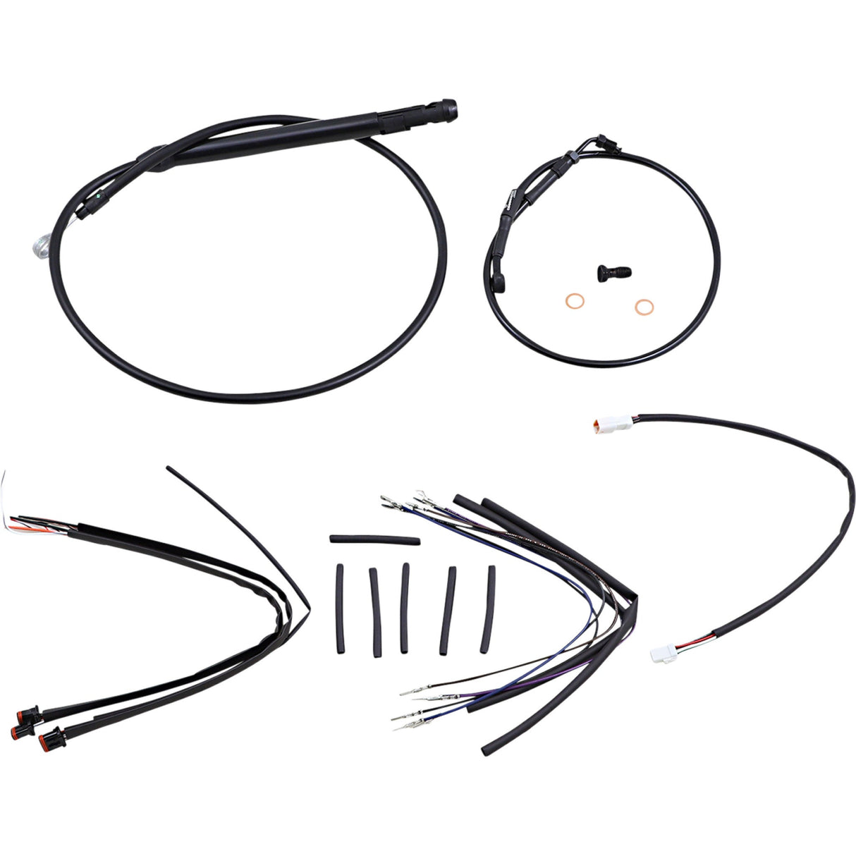Burly Brand Complete Black Vinyl Handlebar Cable Line Kit For Ape Hangers 12" - B30-1254 For Harley Softail 2018-2024
