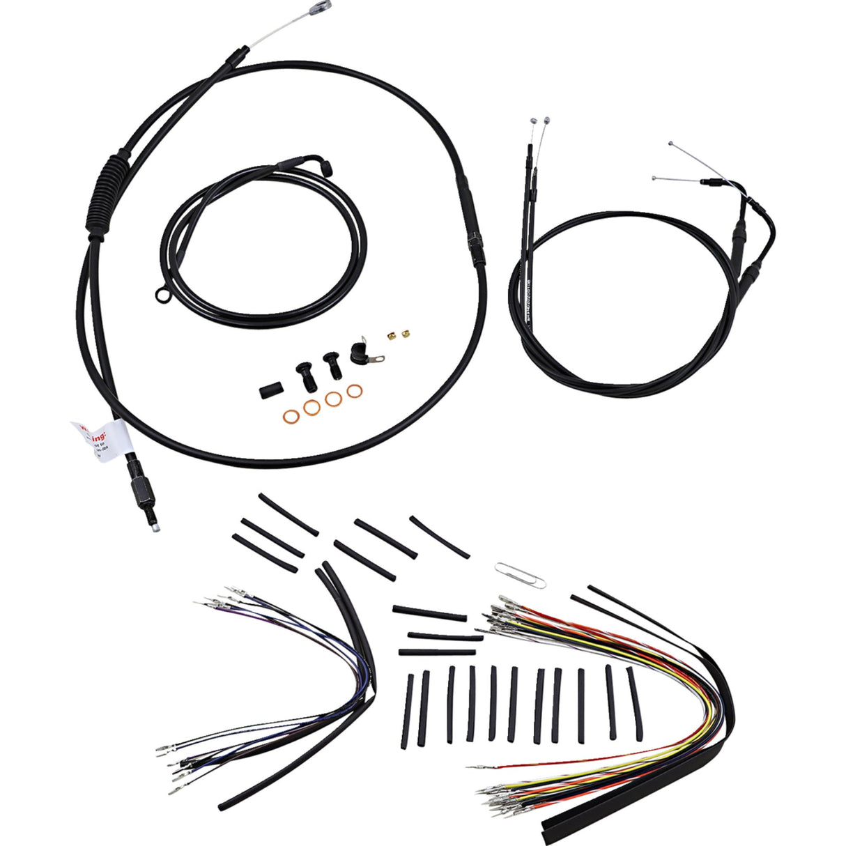 Burly Brand Complete Black Vinyl Handlebar Cable Line Kit For Ape Hangers 16" - B30-1014 For Harley Softail 2007-2010