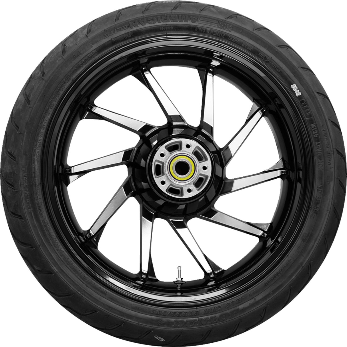 COASTAL MOTO 0336-0053 PKG2-HUR185BC-ABST Rear Hurricane Wheel/Tire Combination Hurricane Rear Wheel - Black Cut (18") | Dunlop AE2 Tire (180/55B18)