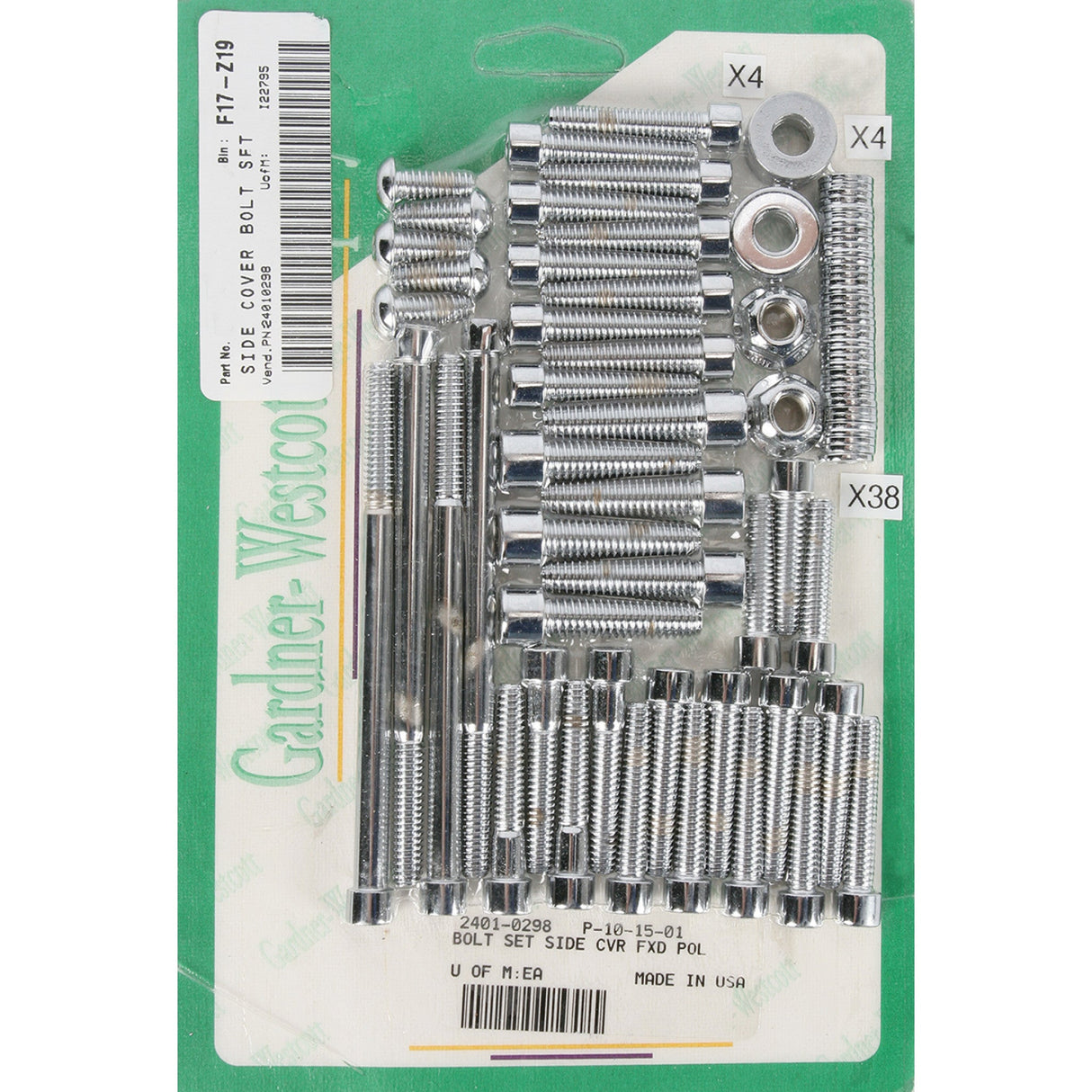 GARDNER-WESTCOTT 2401-0298 P-10-15-01 Side Cover Bolt Kit Bolt Kit - Side Cover - Socket-Head - Chrome