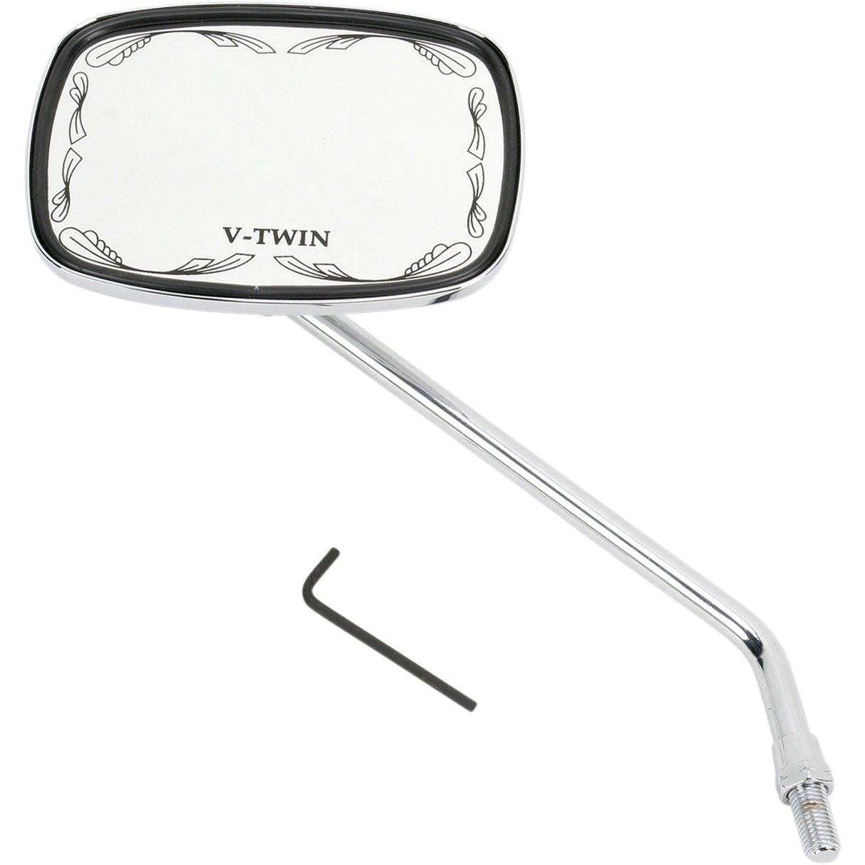 EMGO 2021751 20-21751 Die-Cast Scrolled Mirror Mirror - Die-Cast - V-Twin Scrolled - Side View - Rectangle - M10 x 1.25 (Left Hand) - Chrome