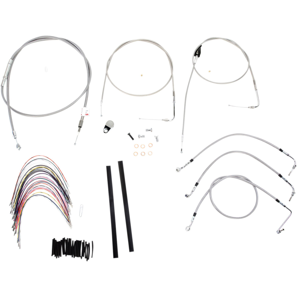 Burly Brand Complete Stainless Braided Handlebar Cable Brake Line Kit 18" Ape Hangers - B30-1084 For Harley Touring 2000-2006
