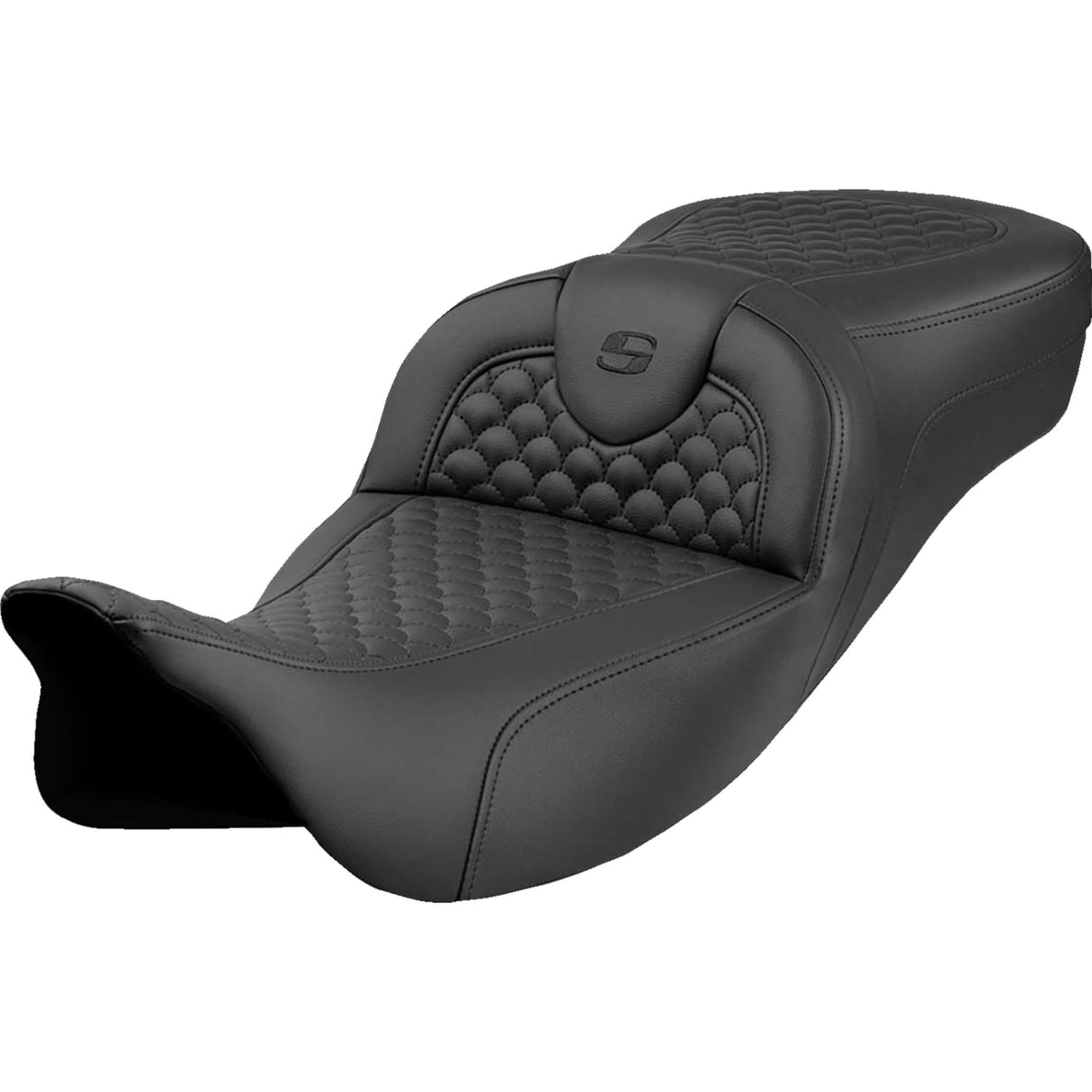 SADDLEMEN 0801-2093 808-07B-20900 Dragon Scale Stitch Roadsofa™ Seat Roadsofa™ Extended Reach Seat - Dragon Scale Stitch - Black Stitch - w/o Backrest - FLH/FLT '08-'24