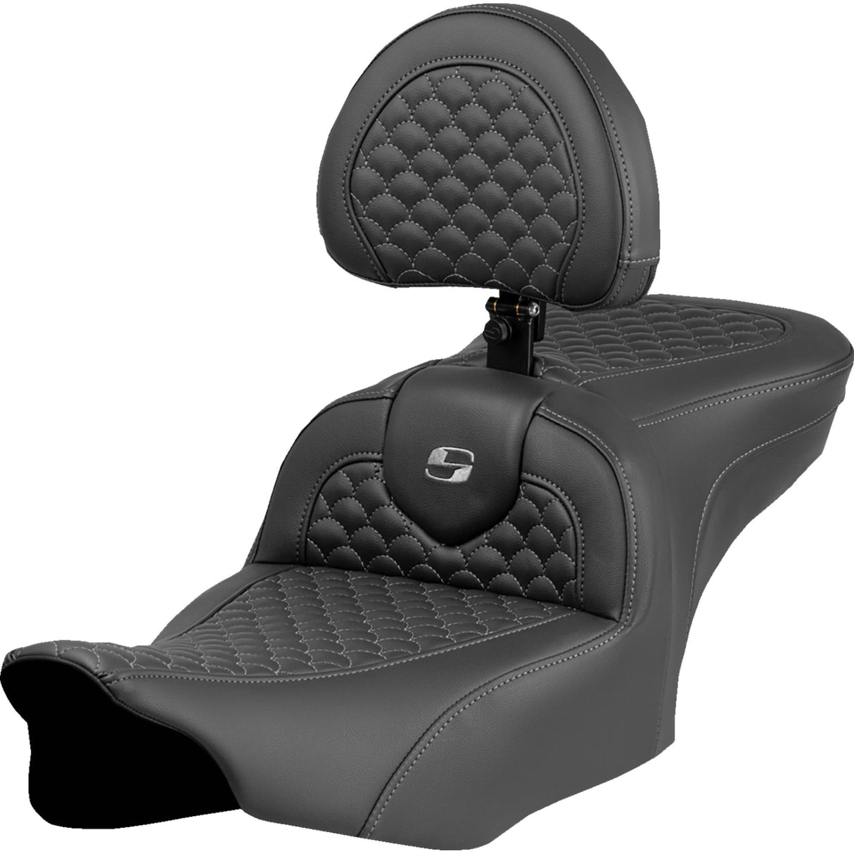 Saddlemen Dragon Scale Stitch RoadSofa™ Seat Gray Stitch With Backrest - 823-07-208B2 For Harley Touring 2023-2026