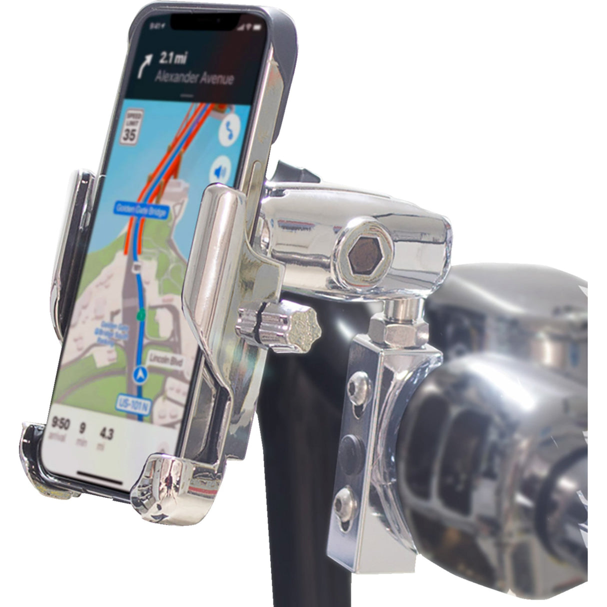 Ridepower Metal Phone Mount Large Perch Mount Chrome - RPMTLMOUNTLGCR For Harley Motorcycles 1980-2026 | Indian 2010-2025
