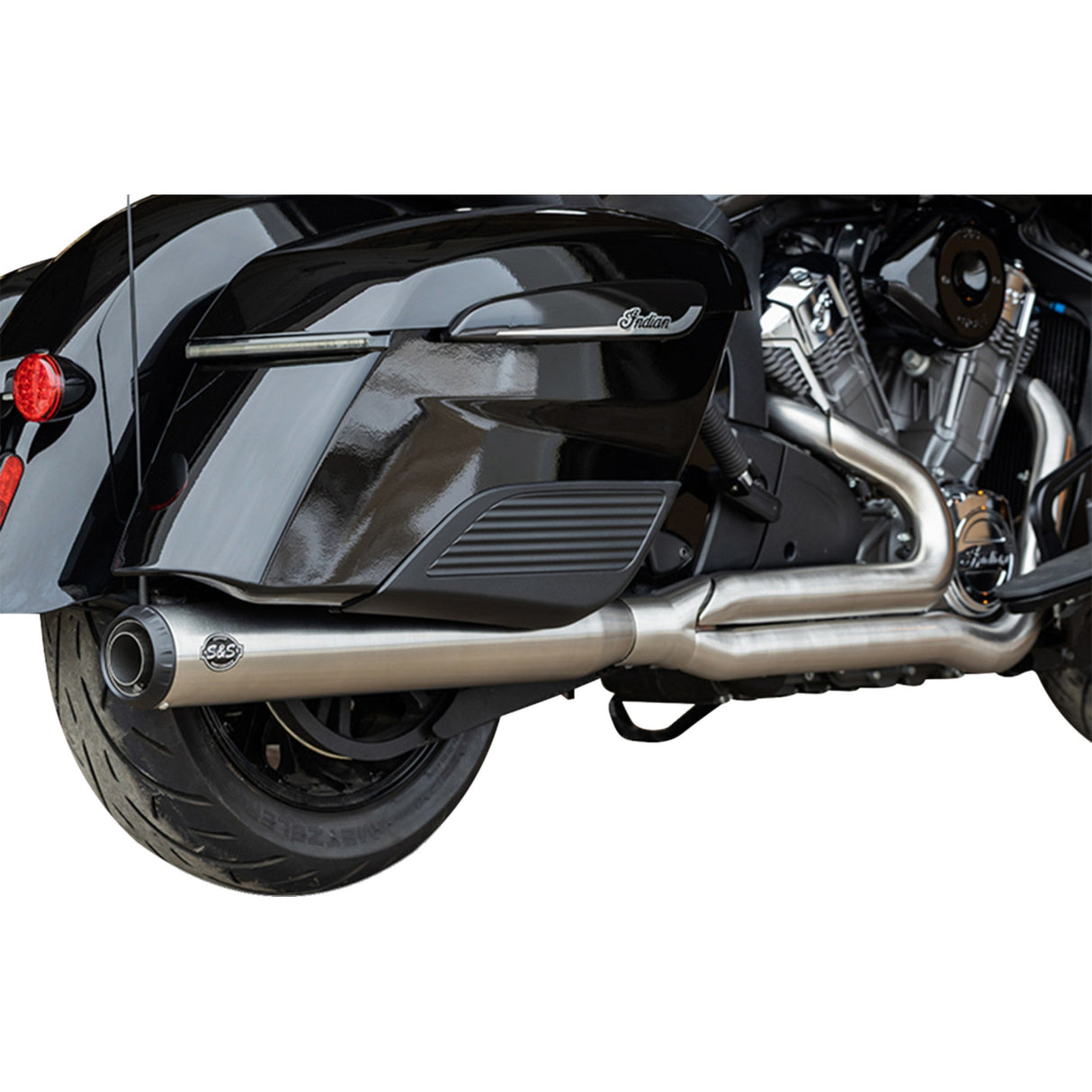 S&S Cycle 2-Into-1 Qualifier Exhaust System Brushed Stainless Steel 49 State Indian With PowerPlus - 550-1132 For Indian 2020-2025