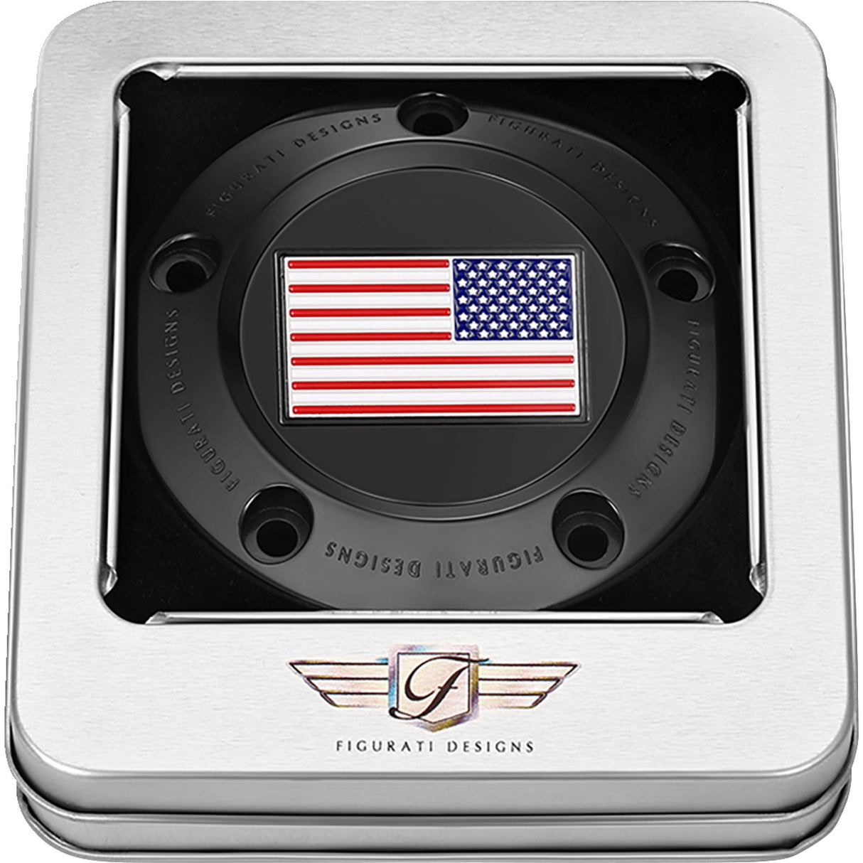 FIGURATI DESIGNS 0940-2083 FD21R-TC-5H-BLK Timing Cover 5 hole - american flag - reversed - black