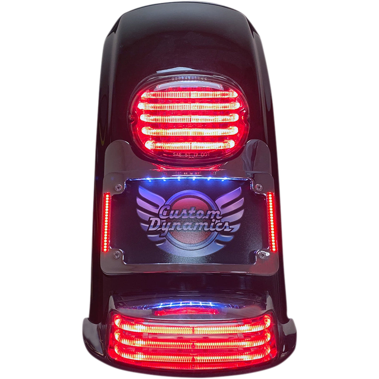 Custom Dynamics Turn Signal Eliminator With Tri Radius Illuminated Plate Frame Chrome - TS-ELIM-06BCM-C For Harley Touring 2014-2025