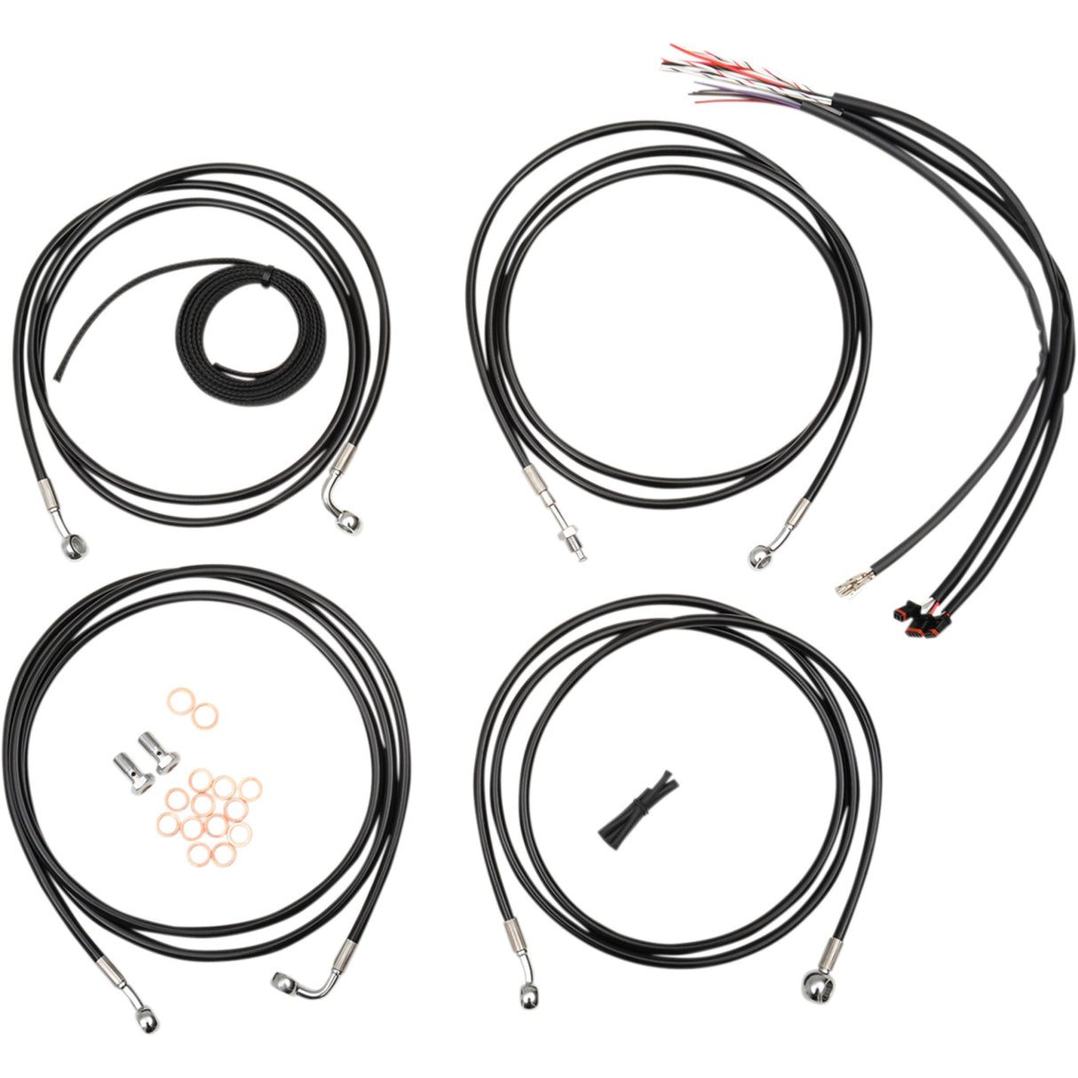 LA CHOPPERS 0610-1255 LA-8052KT2-19B Complete Black Vinyl Braided Handlebar Cable/Brake Line Kit - 18" - 20" Handlebars - Black Vinyl