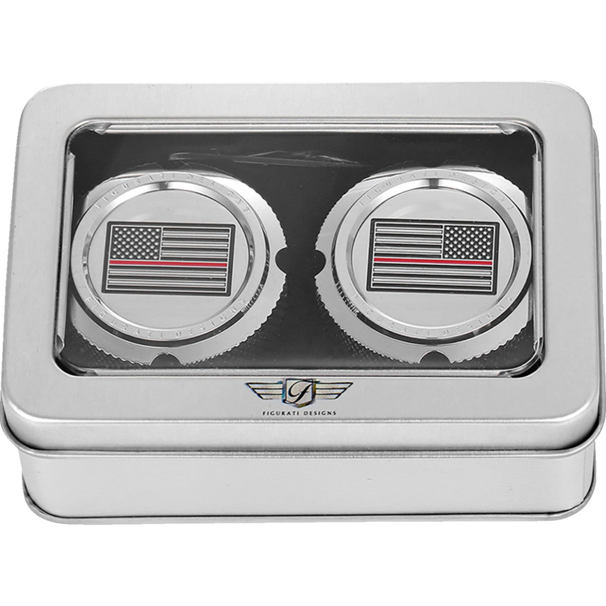Figurati Designs Front Axle Nut Cover Front Stainless Steel Red Line Flag Silver - FD73-FAC-SS For Harley Motorcycles 2002-2022