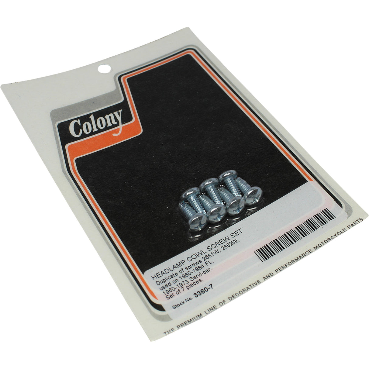 Colony Headlamp Cowl Screw Set Set - 3360-7 For Harley Touring 1960-1979