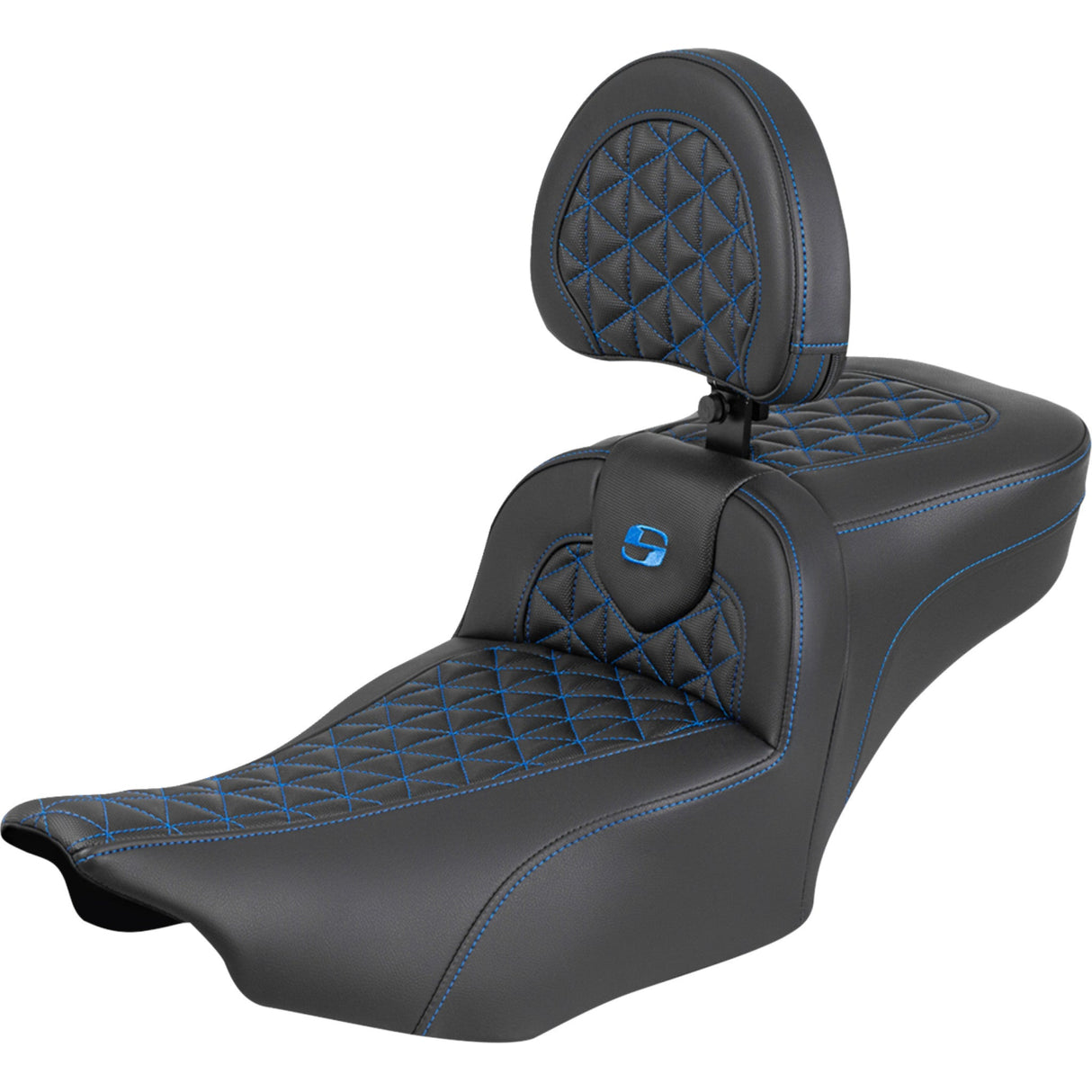 Saddlemen Roadsofa™ Extended Reach Seat With Backrest Blue Stitch - 823-07-211B1 For Harley Touring 2023-2026