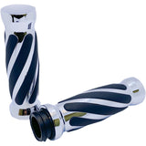 PRO-ONE Perf.mfg. Custom Twisted Rubber Grips TBW Chrome - 490011 For Harley Motorcycles 2008-2020