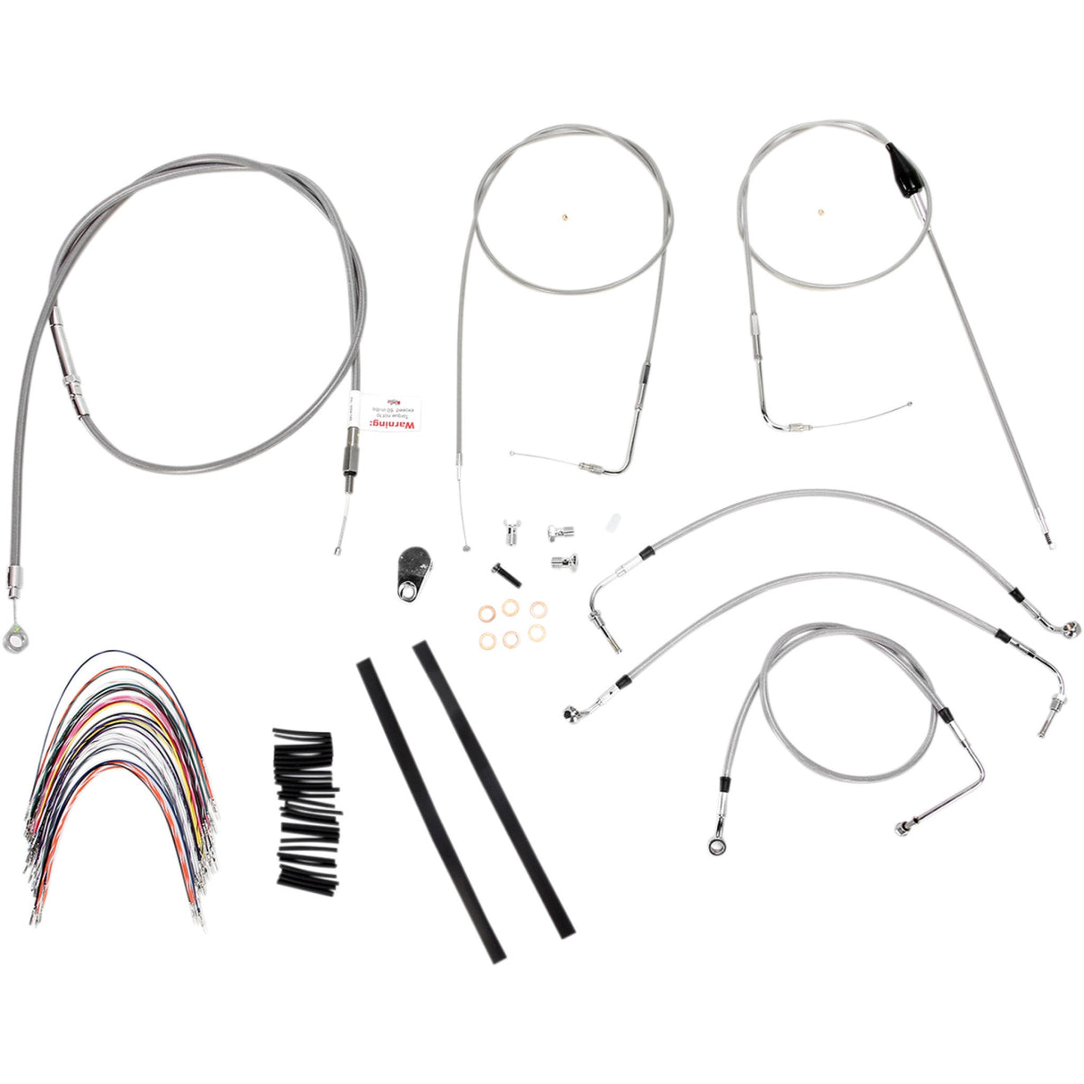 Burly Brand Complete Stainless Braided Handlebar Cable Brake Line Kit 14" Ape Hangers '07 Touring - B30-1088 For Harley Touring 2007