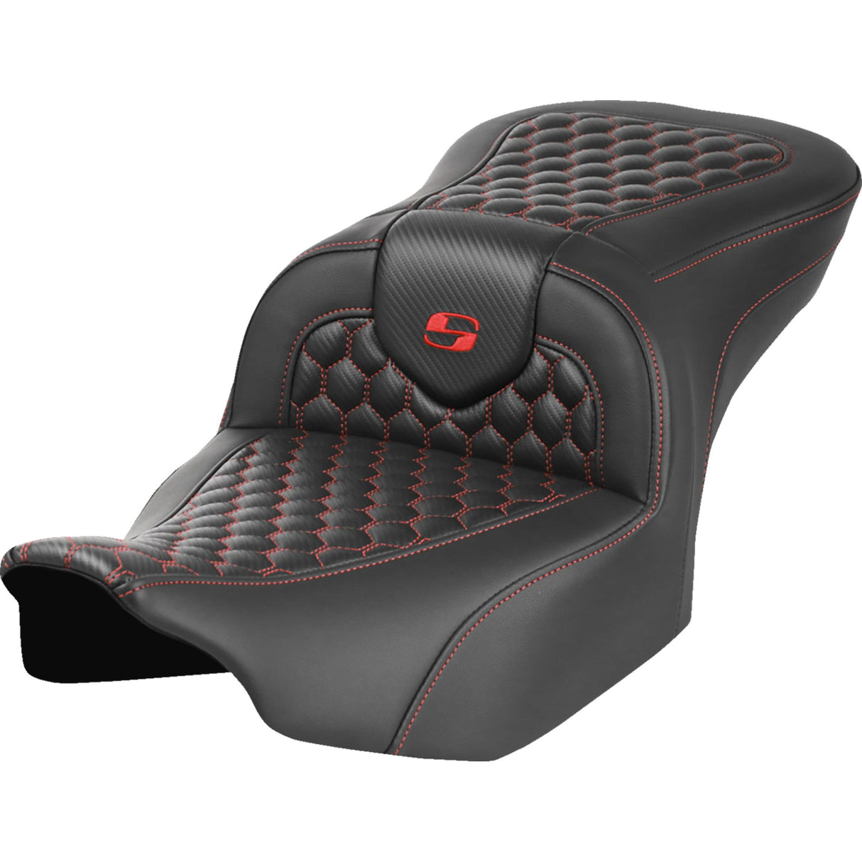 Saddlemen Honeycomb Roadsofa™ Seat Without Backrest Honeycomb Red Stitch - 823-07-18904 For Harley Touring 2023-2026