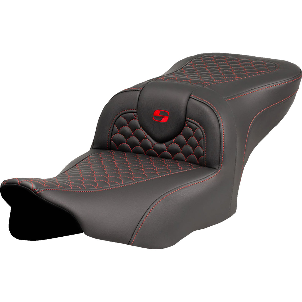 SADDLEMEN 0801-2066 823-07-20804 Dragon Scale Stitch Roadsofa™ Seat Roadsofa™ Seat - Dragon Scale Stitch - Red Stitch - w/o Backrest - FLTR/FLHX '23-'24