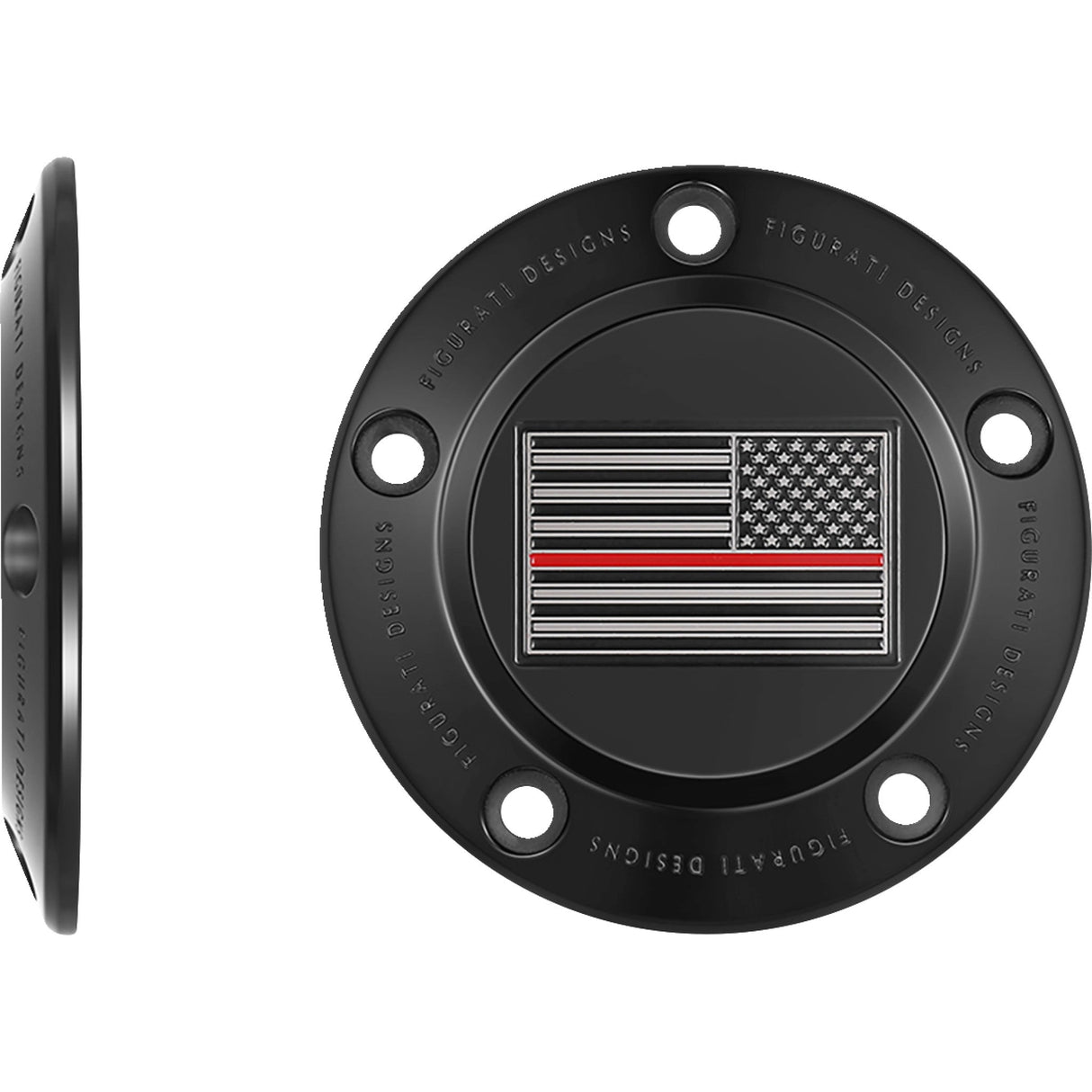 Figurati Designs Timing Cover 5 Hole Red Line American Flag Black - FD75-TC-5H-BLK For Harley Motorcycles 1999-2017