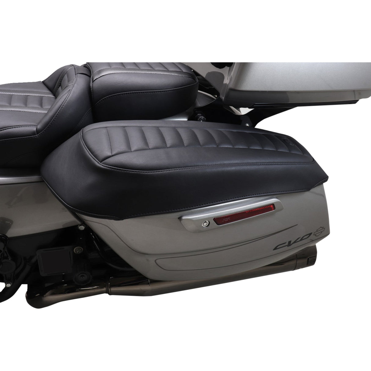 Mustang Deluxe Touring Saddlebag Lid Covers Black With Gunmetal Stitch Touring - 88404GM For Harley Touring 2023-2026