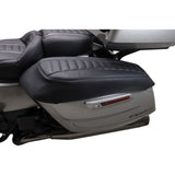Mustang Deluxe Touring Saddlebag Lid Covers Black With Gunmetal Stitch Touring - 88404GM For Harley Touring 2023-2026