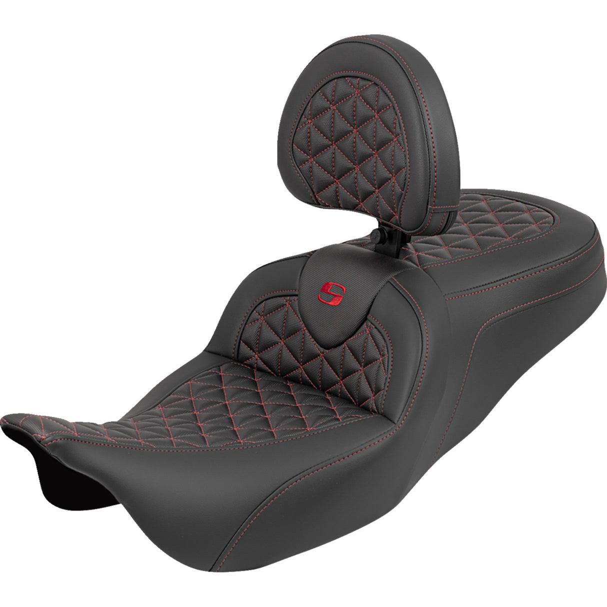 SADDLEMEN 0801-2215 808-07B-210B4 RoadSofa™ Tri Gripper Seat standard reach - red stitch - w/ backrest - flh/flt '08-'25