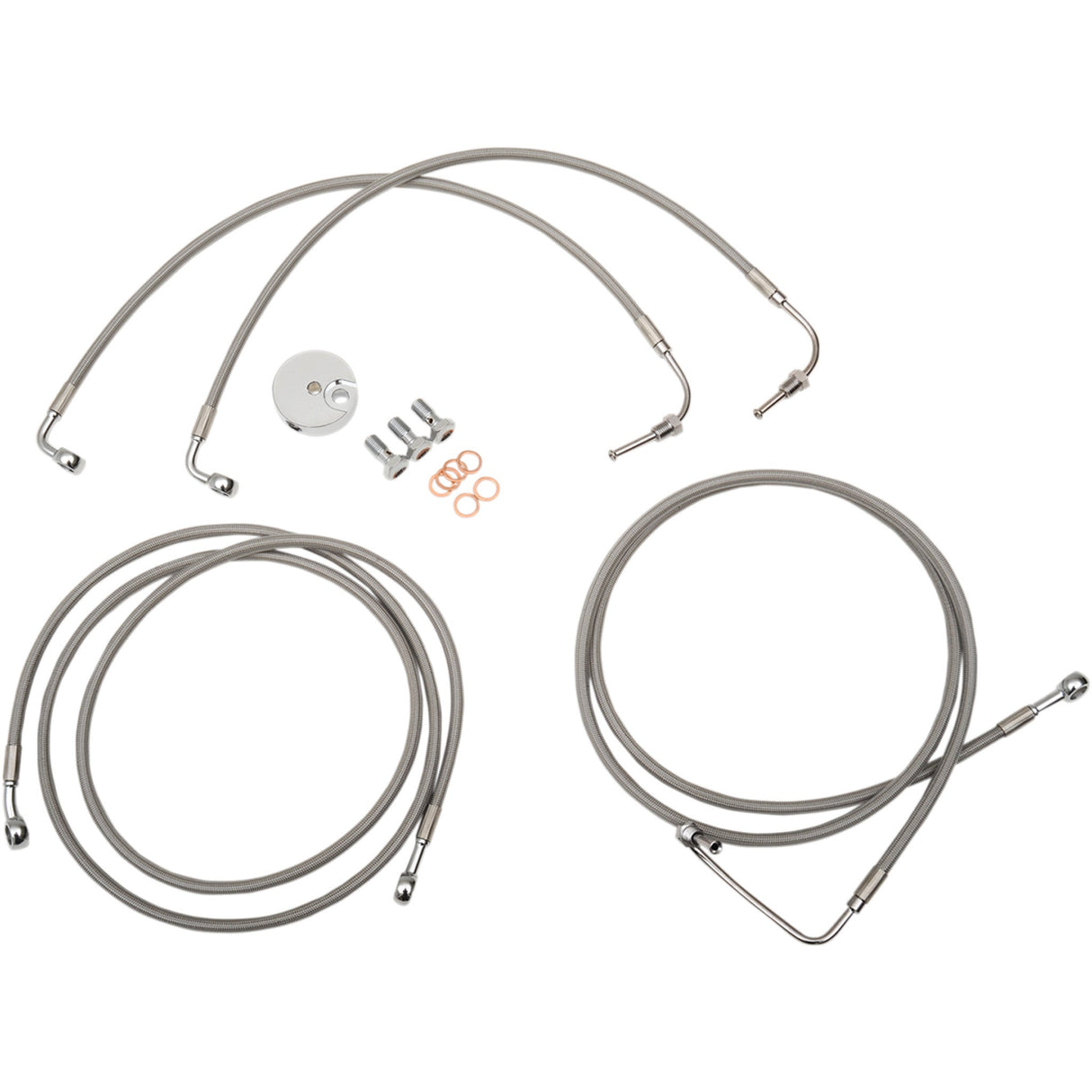 LA CHOPPERS 1741-3931 LA-8050B16 Stainless Steel Brake Line Kit Brake Lines - 15" - 17" Ape Hanger Handlebars - Stainless Steel