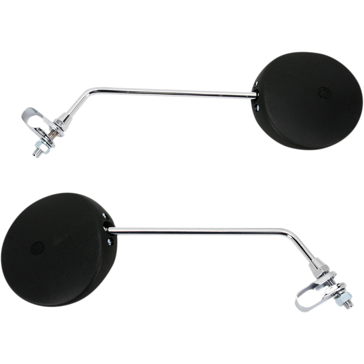 Emgo Universal Clamp-On Mirror — Round Side View Round 9" Stem Black Head Chrome Stem Tinted Glass Pair Universal