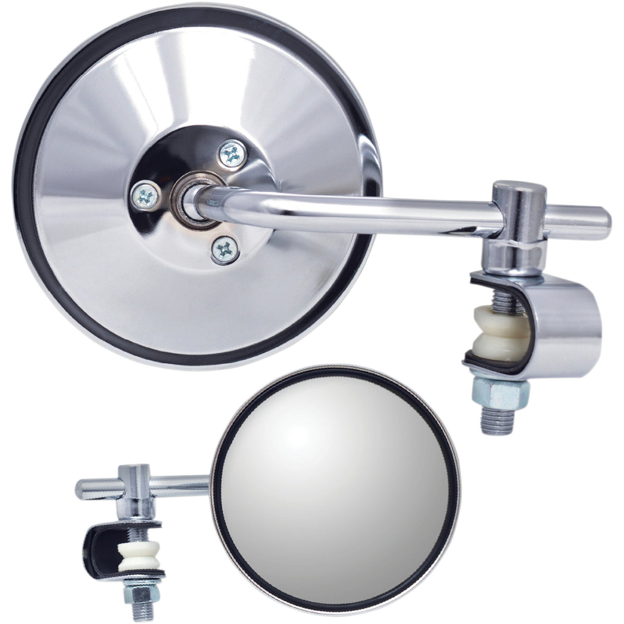Parts Unlimited Universal Clamp-On Mirror Side View Round Chrome Short Each