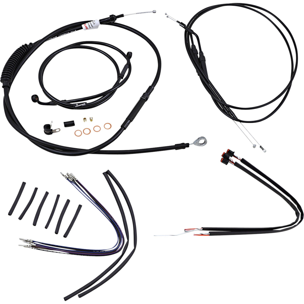 Burly Brand Complete Black Vinyl Handlebar Cable Line Kit For Ape Hangers 14" - B30-1107 For Harley Sportster 2014-2022