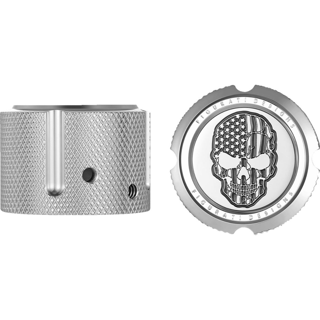 Figurati Designs Front Axle Nut Cover Front Stainless Steel American Flag Skull Contrast Cut Silver - FD27-FAC-SS For Harley Motorcycles 2002-2022