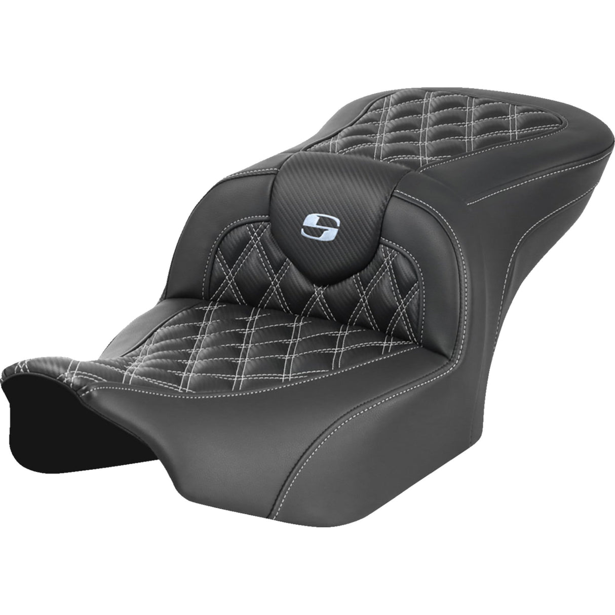 Saddlemen Roadsofa™ Carbon Fiber Seat Without Backrest Lattice Stitch Silver Stitch FL FX - 823-07-20605 For Harley Touring 2023-2026