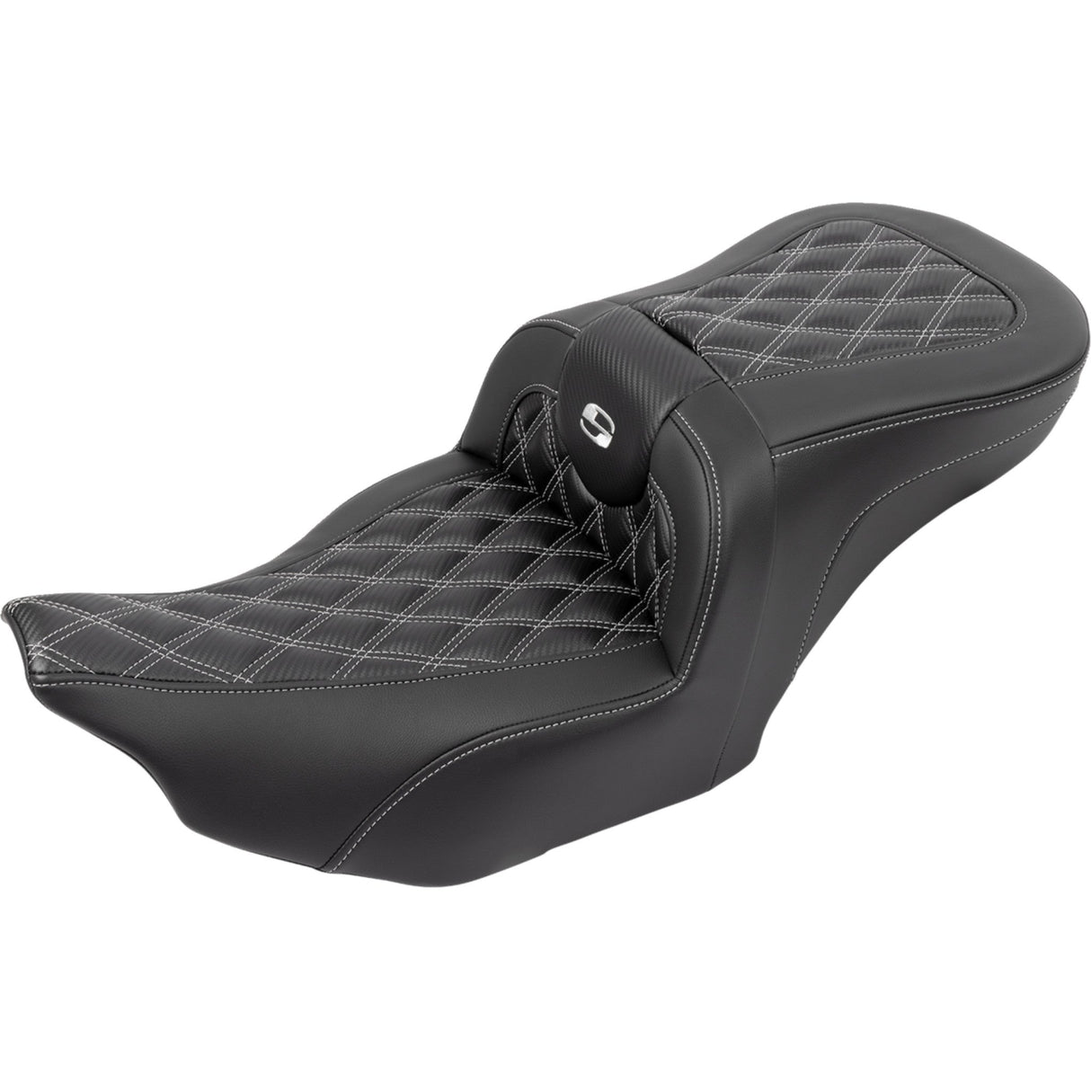 Saddlemen Roadsofa™ Lattice Stitch Seat With Backrest Carbon Fiber Silver Stitch - 823-07-206B5 For Harley Touring 2023-2026