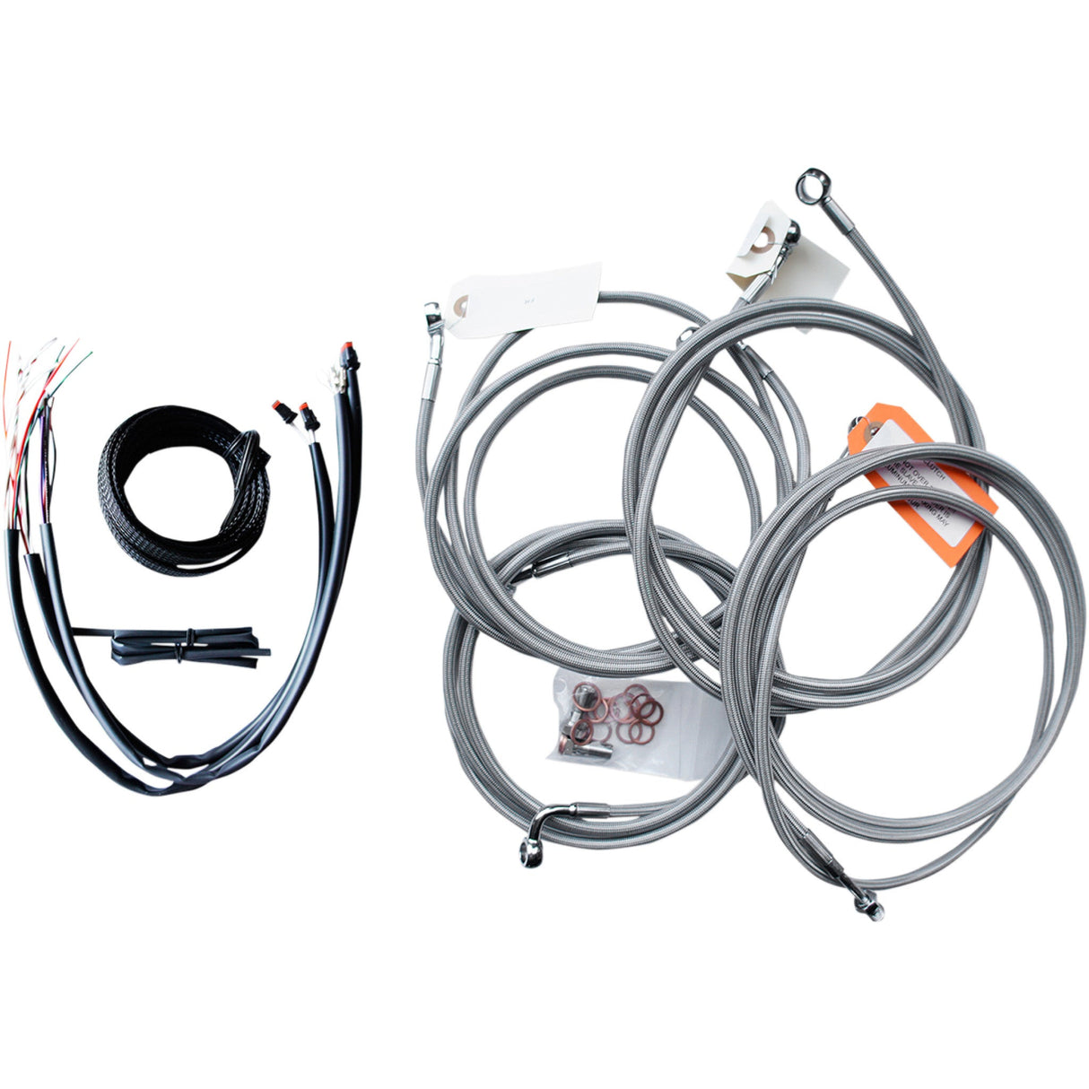 LA CHOPPERS 0610-1252 LA-8052KT2-16 Complete Stainless Braided Handlebar Cable/Brake Line Kit — Cable Kit - 15" - 17" Handlebars - Stainless