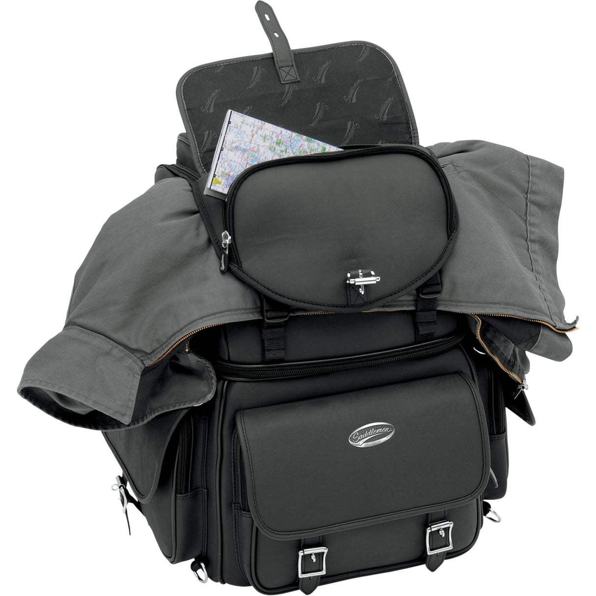 SADDLEMEN 3515-0120 EX000440 BR3400EX Combination Backrest, Backseat, and Sissy Bar Bag Sissy Bar Bag - Black