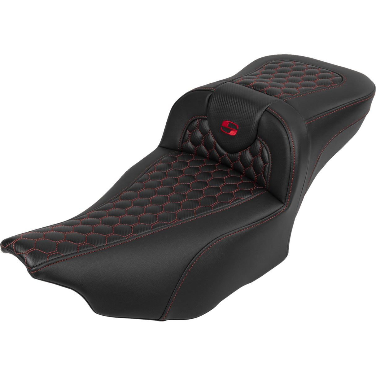 Saddlemen Roadsofa™ Extended Reach Seat With Backrest Honeycomb Red Stitch - 823-07-190B4 For Harley Touring 2023-2026