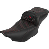 Saddlemen Roadsofa™ Extended Reach Seat With Backrest Honeycomb Red Stitch - 823-07-190B4 For Harley Touring 2023-2026