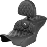 Saddlemen Roadsofa™ Lattice Stitch Seat With Backrest Carbon Fiber White Stitch - 823-07-206B6 For Harley Touring 2023-2026