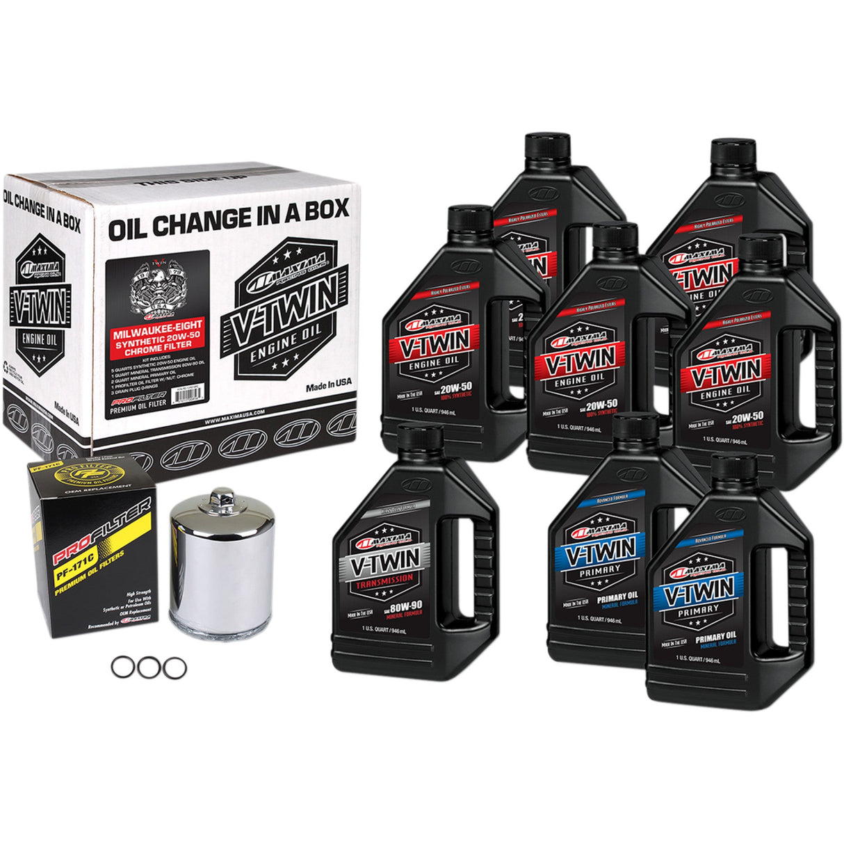 Maxima Racing OIL Milwaukee-Eight Synthetic 20W-50 Oil Change Kit Chrome Filter - 90-129018PC For Harley Motorcycles 2017-2022