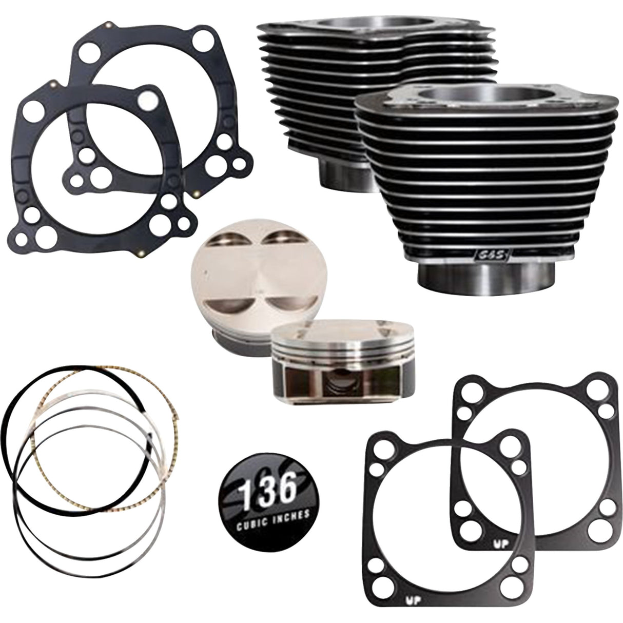 S&S CYCLE 0931-1203 910-0850A Big Bore Cylinder Kit 136" Cylinder Kit - 4.625" Stroke - Black Granite w/Highlighted Fins - M8