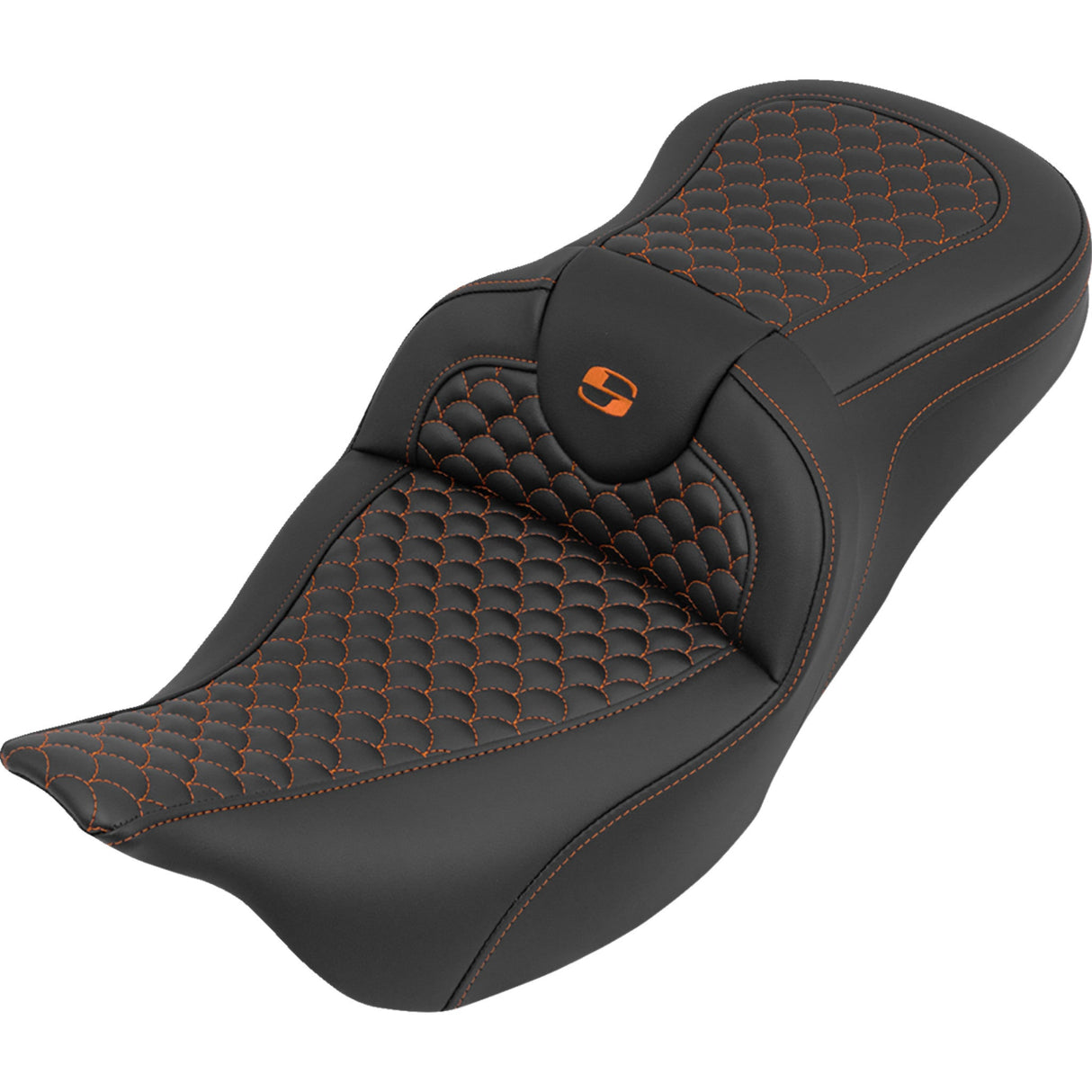 Saddlemen RoadSofa™ Seat Without Backrest Dragon Stitch Orange Stitch - 808-07B-20803 For Harley Touring 2008-2024